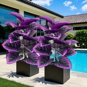 4Pcs Large Artificial Monstera Deliciosa Purple Potted Plant